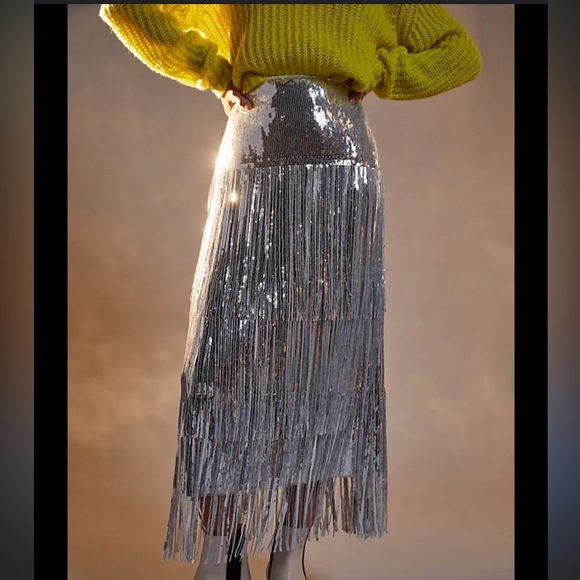 Anthropologie Maeve Tatiana Sequin Fringe Midi Maxi Skirt - Picture 7 of 11